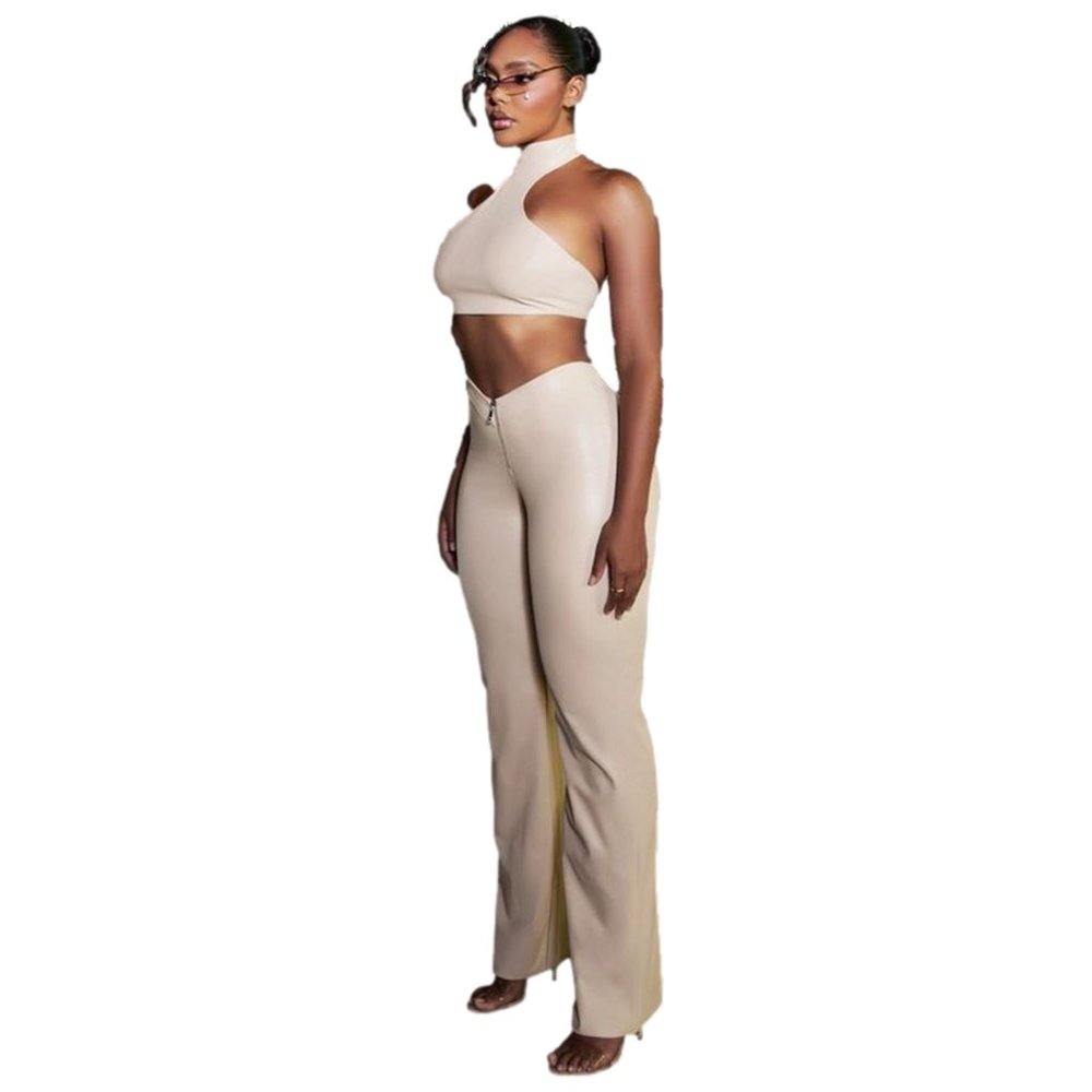 Zip It Faux Good Pants Color Nude by Naked Wardrobe